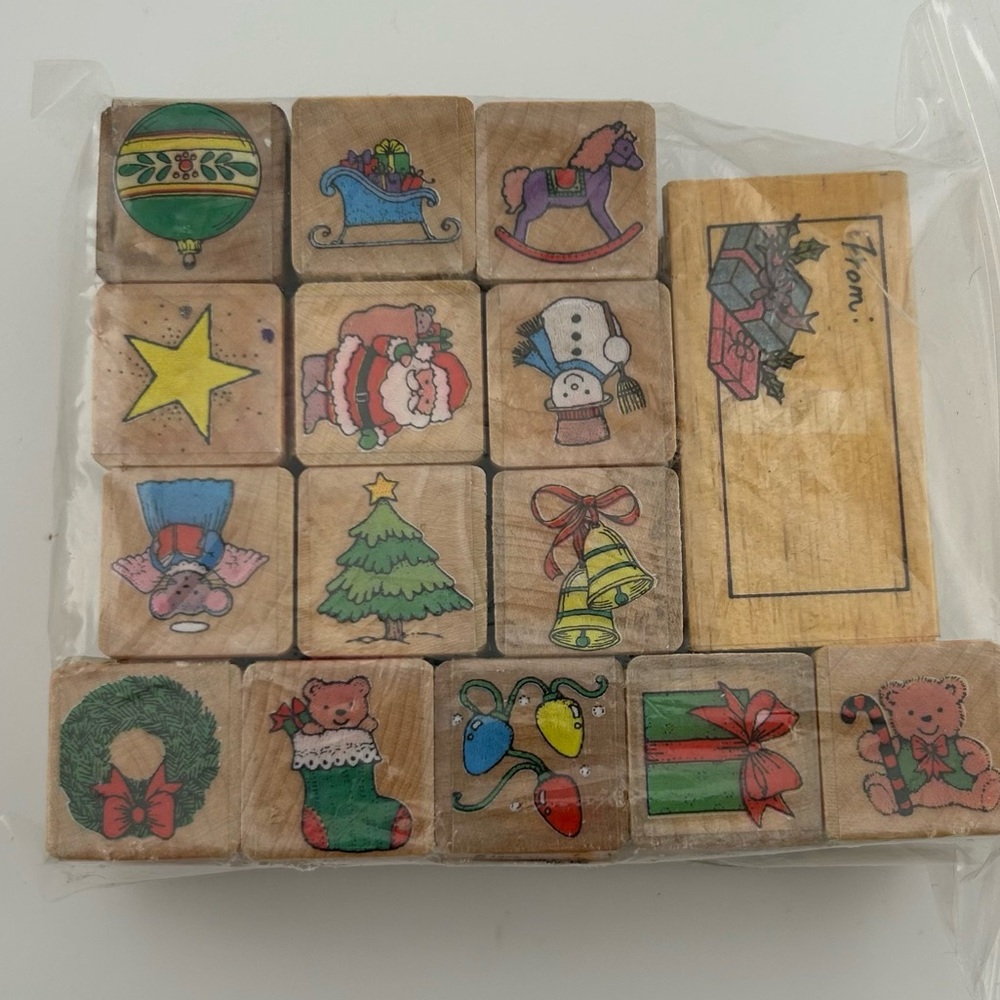 Lot of 15 Mini Christmas Themed Wood Mounted Stamps by Hero Arts
